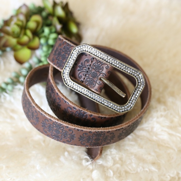 Accessories - Brown Leather Rhinestone Belt
